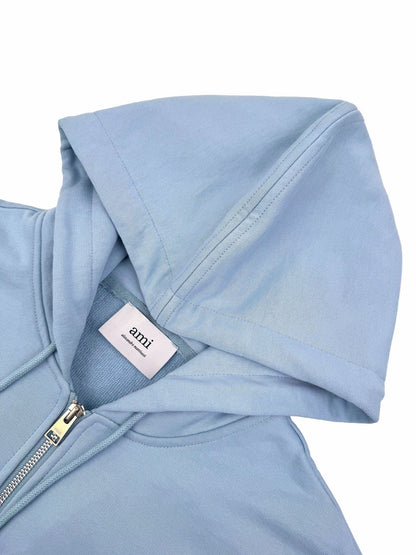 Ami Paris Zip-Up Hoodie "Sky Blue"