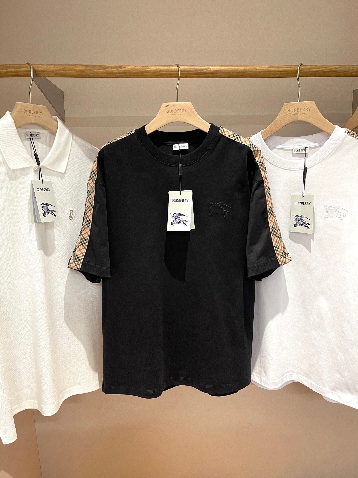 Burberry Check Trim Cotton T-Shirt "Black"
