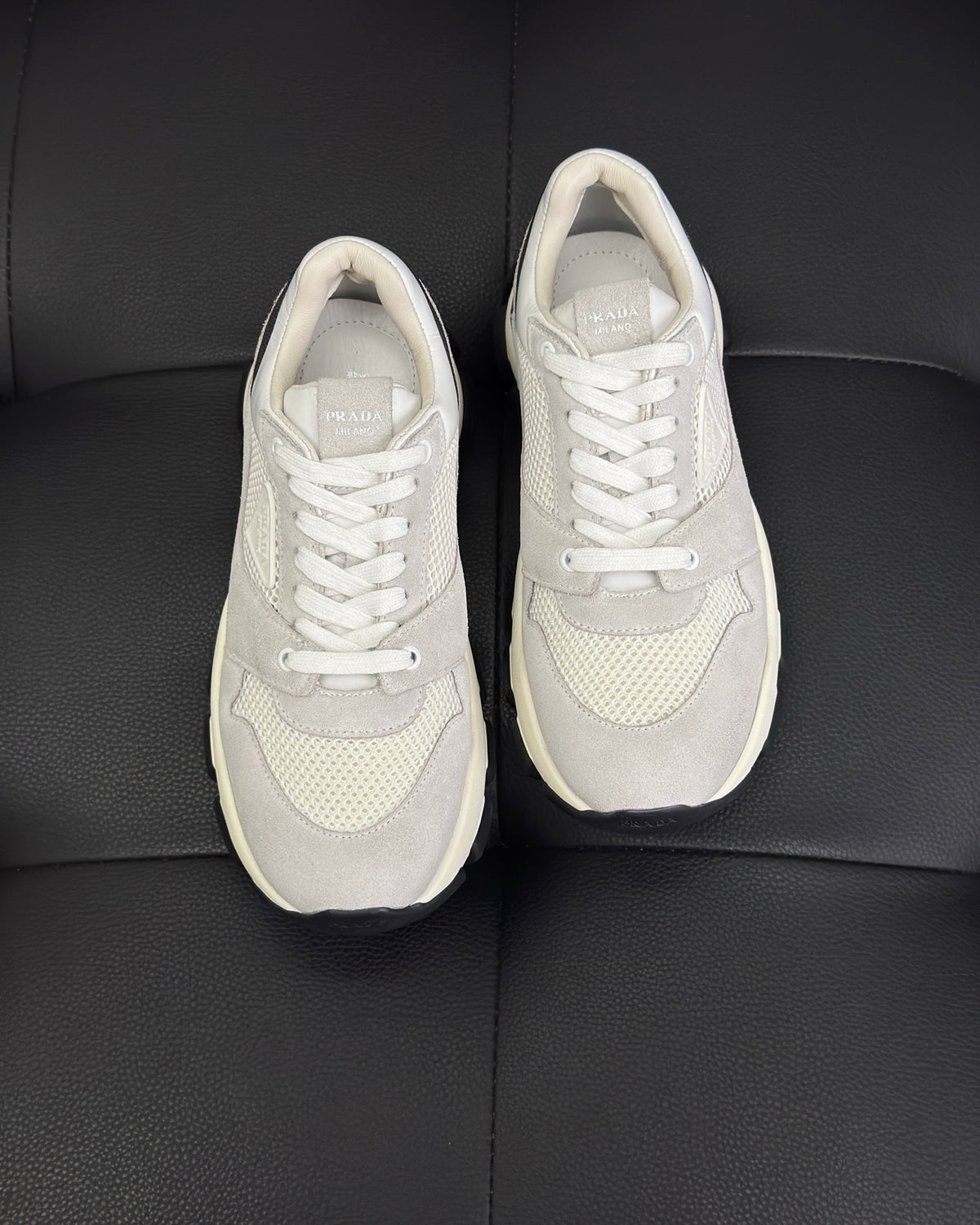 Prada Mesh Fabric and Suede Sneakers "White"