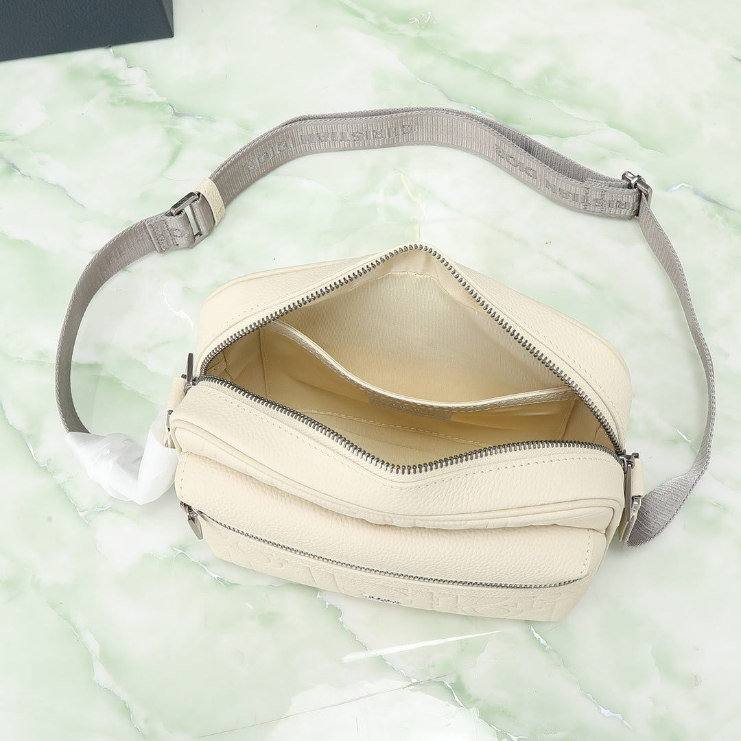 Dior Rider Zip Messenger Bag "White Dior Gravity Grain Leather & Grained Calfskin"