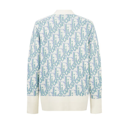Dior Oblique Cardigan "White and Blue Virgin Wool Jacquard"