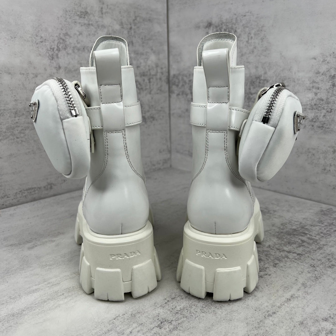 Prada Monolith Leather Boots "White"