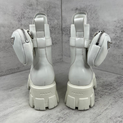 Prada Monolith Leather Boots "White"