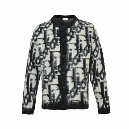 Dior Oblique Brushed Wool Jacquard Cardigan "Black-White"