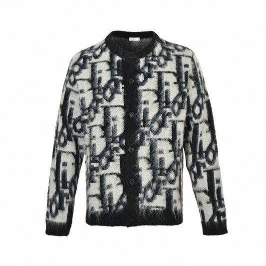 Dior Oblique Brushed Wool Jacquard Cardigan "Black-White"