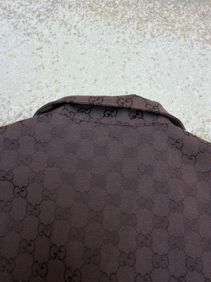 Gucci GG Canvas Linen Blend Bowling Shirt "Brown"