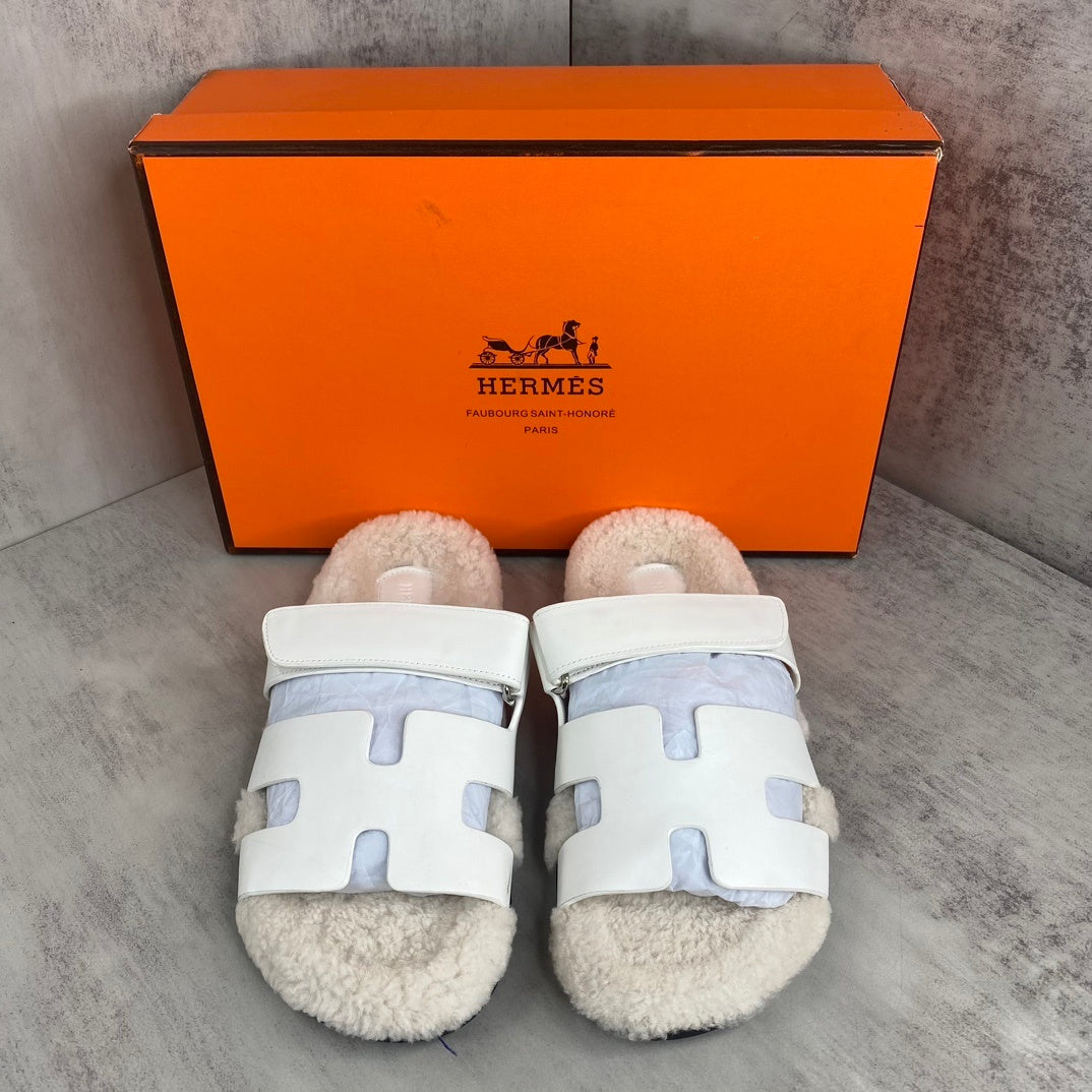 Hermes Chypre Sandals "White"