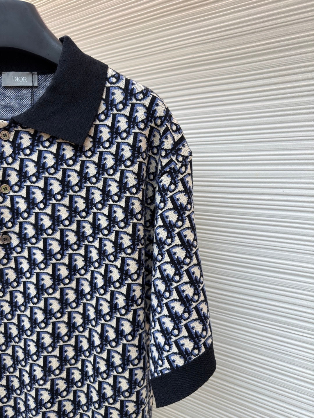 Dior Oblique Polo Shirt "Beige, Blue and Black Cotton Jacquard"