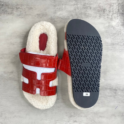 Hermes Chypre Sandals "Red Crocodile Pattern "