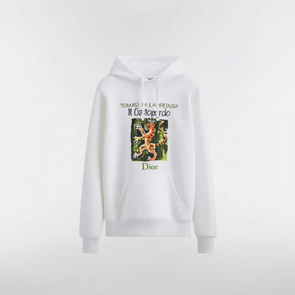 Dior Hooded Sweatshirt with Book Cover Embroidery "White Cotton Jersey"