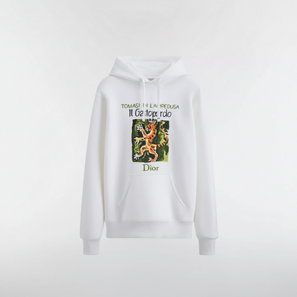 Dior Hooded Sweatshirt with Book Cover Embroidery "White Cotton Jersey"