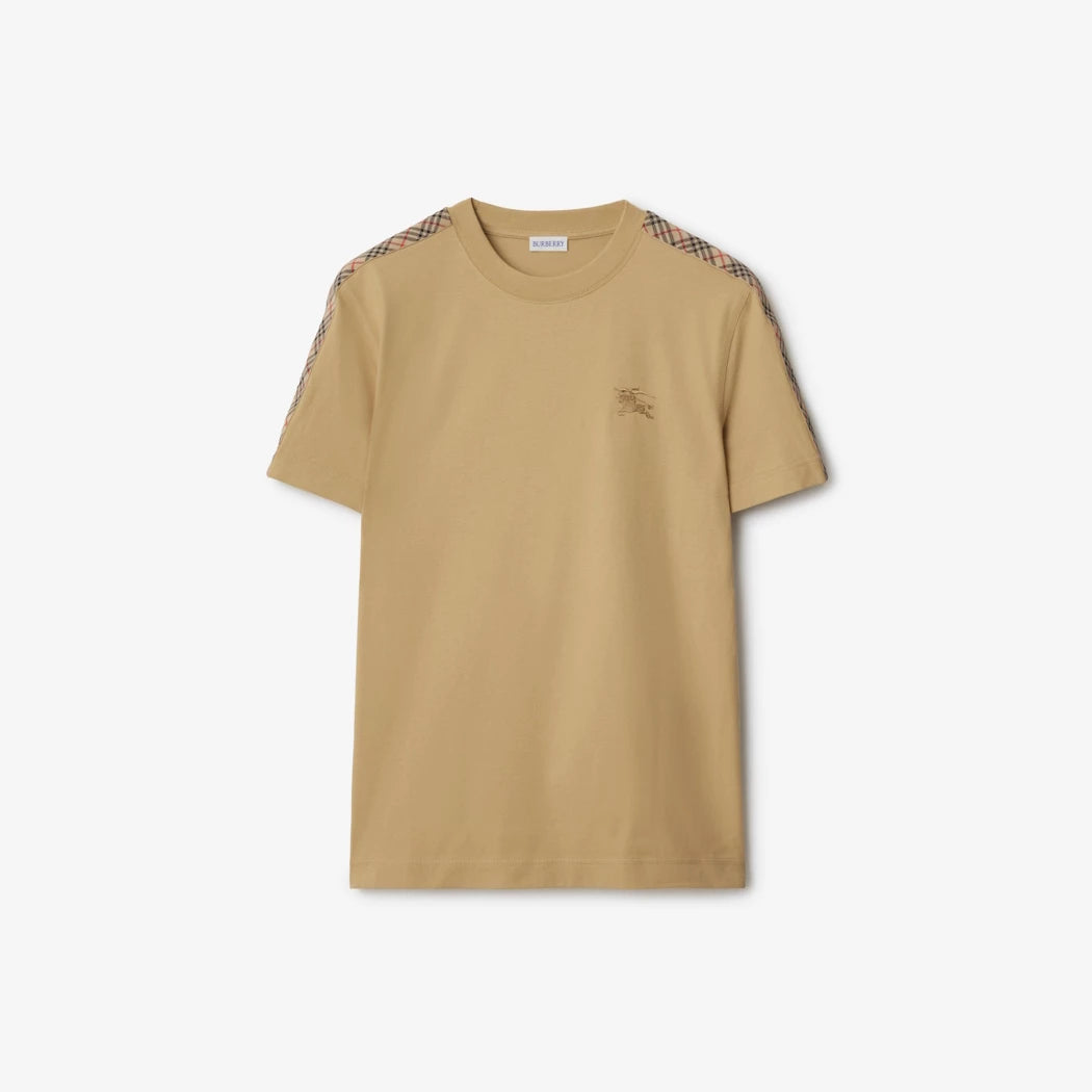Burberry Check Trim Cotton T-Shirt "Flax Beige"