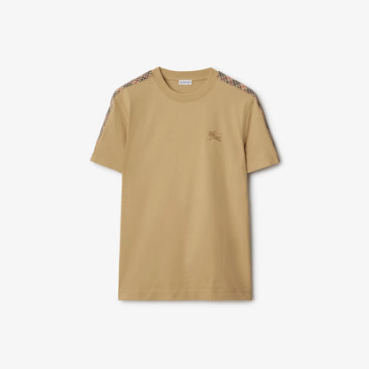 Burberry Check Trim Cotton T-Shirt "Flax Beige"