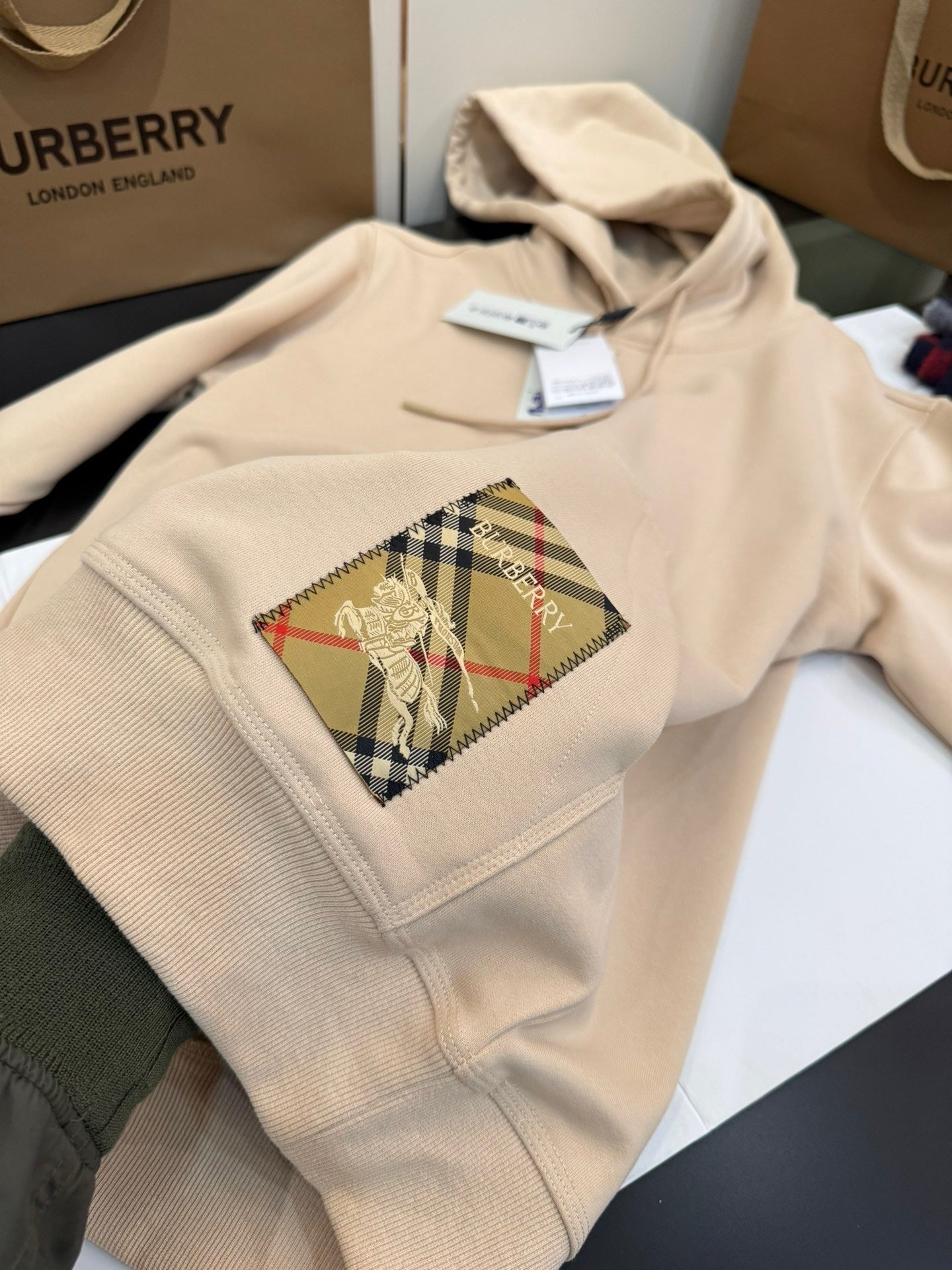 Burberry Check Label Cotton Hoodie "Beige"