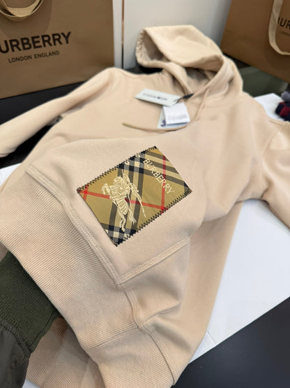 Burberry Check Label Cotton Hoodie "Beige"