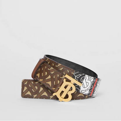 Burberry Monogram 35mm Stripe E-canvas and Leather Belt "Bridle Brown"