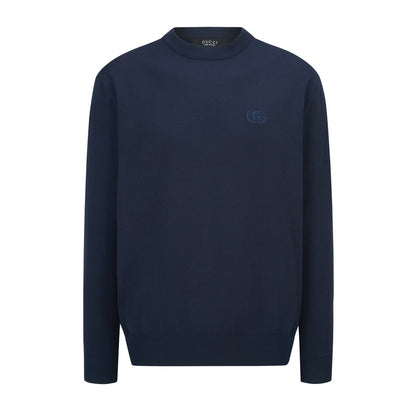 Gucci Knit Wool Sweater with Embroidery "Dark Blue"