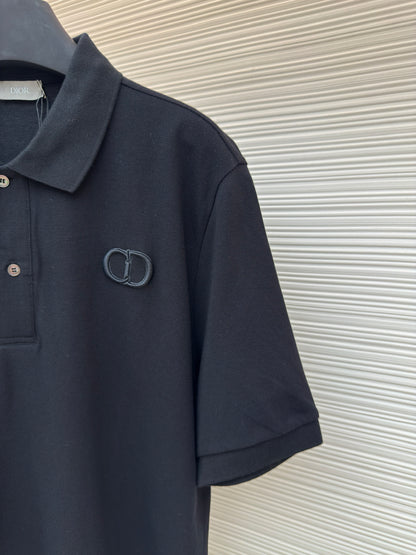 Dior CD Icon Polo Shirt "Black Cotton Piqué"