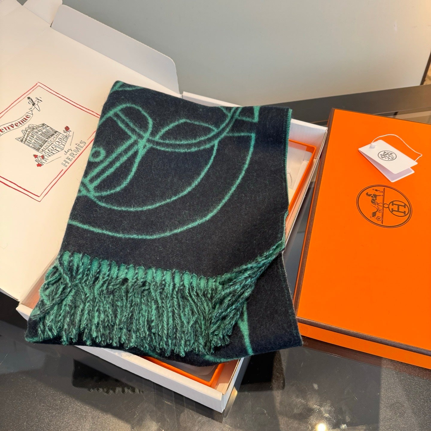 Hermes Casaque Entrelacs Equestres Scarf "Grey-Mint"