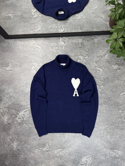 AMI Paris Ami De Coeur Turtleneck Sweater "Navy Blue"