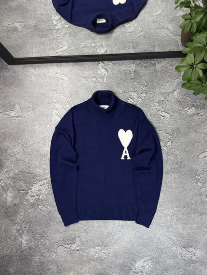 AMI Paris Ami De Coeur Turtleneck Sweater "Navy Blue"