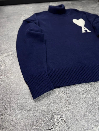 AMI Paris Ami De Coeur Turtleneck Sweater "Navy Blue"