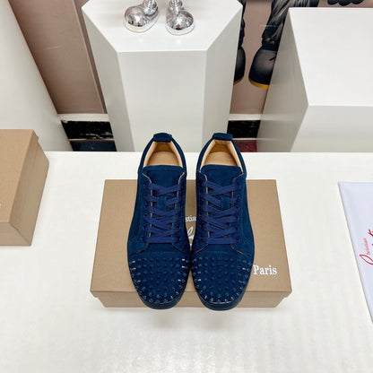 Christian Louboutin Louis Junior Spikes Orlato Veau Velours "Navy Blue"
