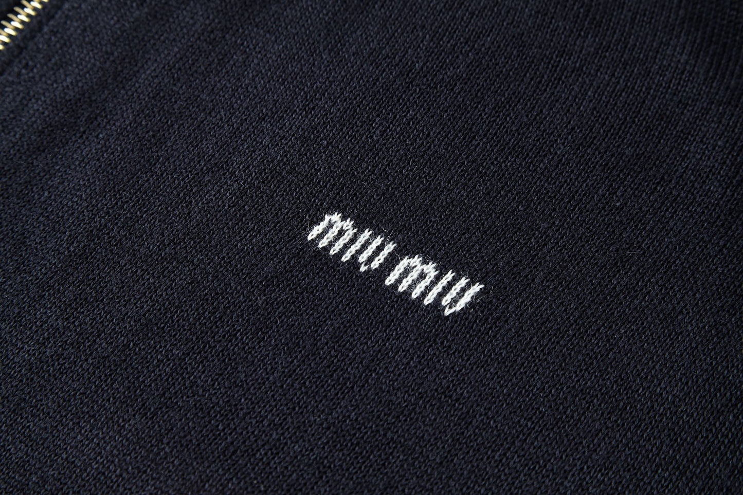 Miu Miu Cashmere and Leather Zip-up Sweater "Navy"