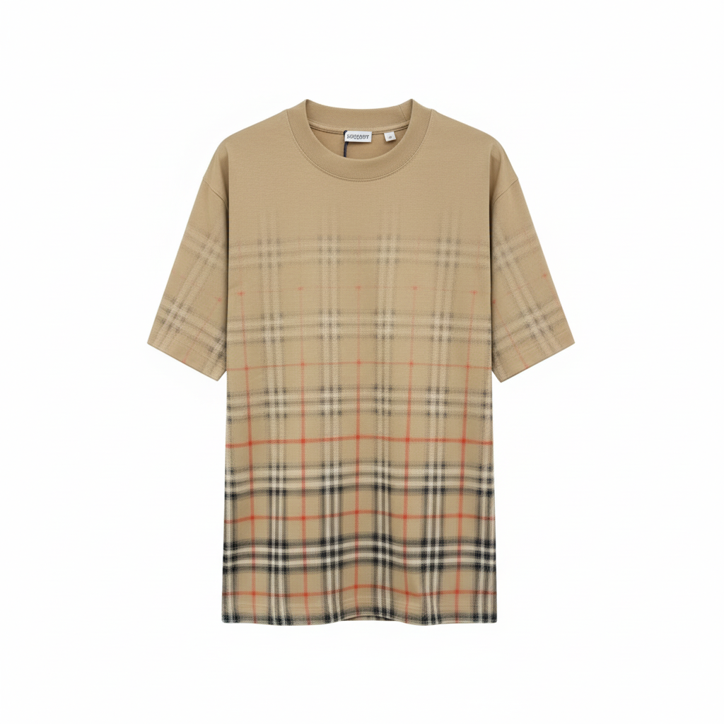 Burberry Gradient Check Cotton T-Shirt "Sand Beige"