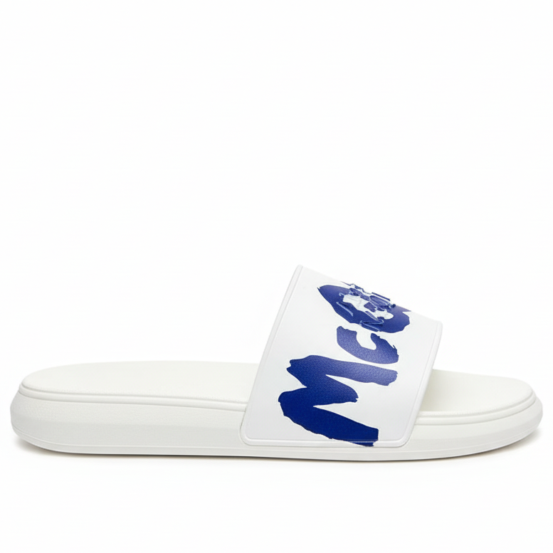 Alexander McQueen Graffiti Rubber Pool Slide "White-Blue"