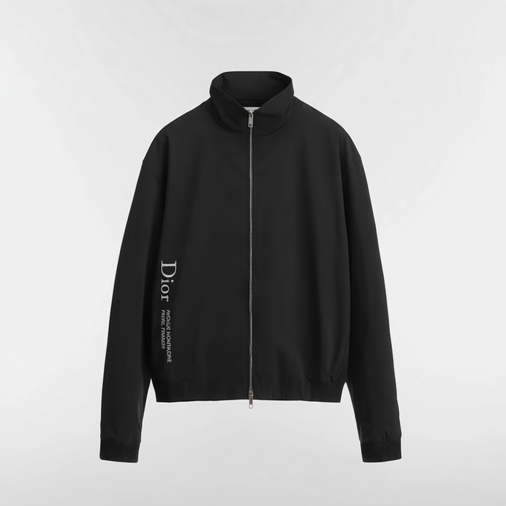Dior Zipped Shirt with Dior Montaigne Embroidery "Black Technical Fabric"