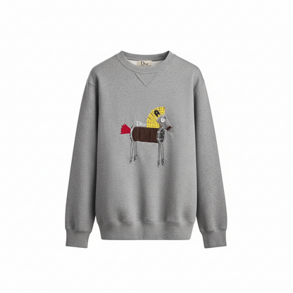 Dior Sweatshirt with Horse Embroidery and Print "Gray Cotton Fleece"