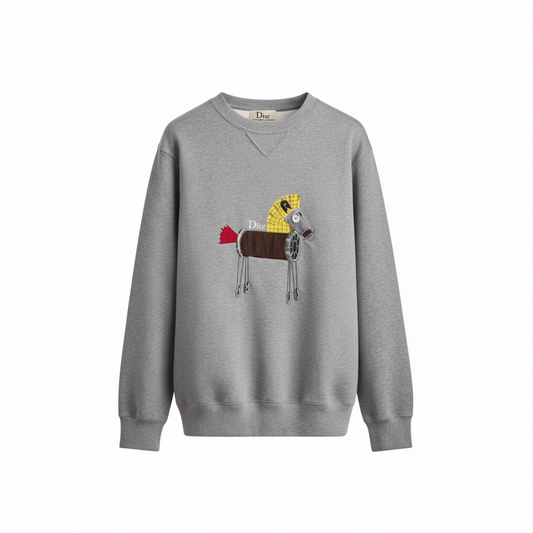 Dior Sweatshirt with Horse Embroidery and Print "Gray Cotton Fleece"