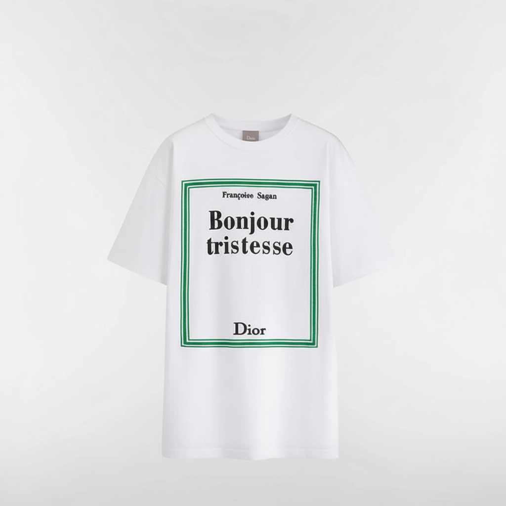 Dior T-Shirt with Book Cover Embroidery "White and Green Cotton Jersey"