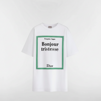 Dior T-Shirt with Book Cover Embroidery "White and Green Cotton Jersey"