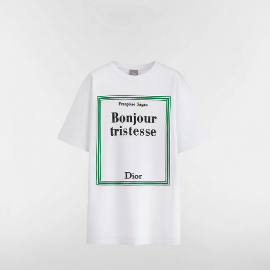 Dior T-Shirt with Book Cover Embroidery "White and Green Cotton Jersey"
