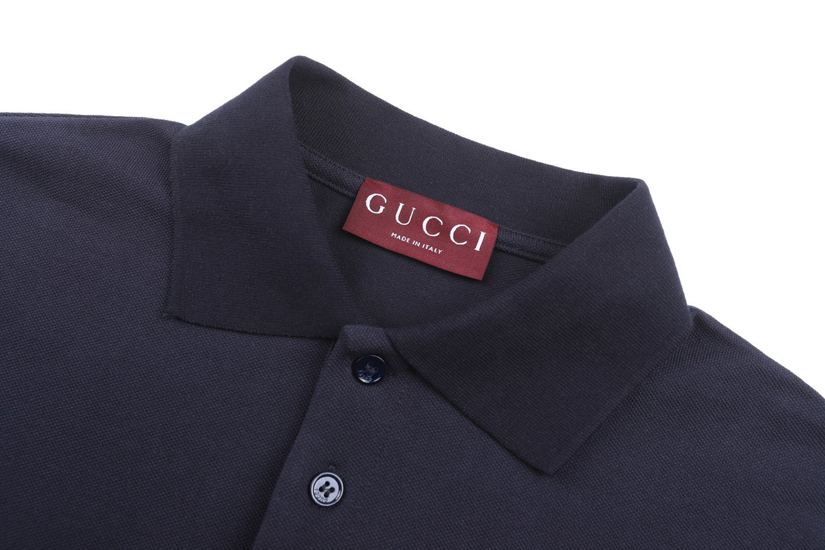 Gucci Cotton Piquet Polo Shirt with Horsebit Embroidery "Navy"