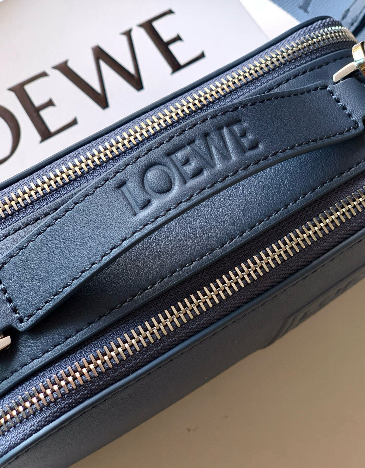 Loewe Mini Crossbody Camera Bag in Satin Calfskin "Blue"