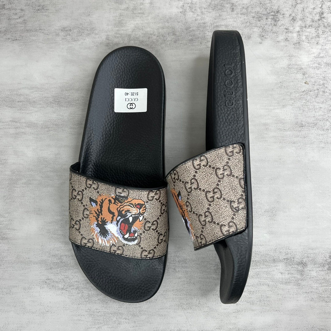 Gucci Tiger Slides "Black-Beige"