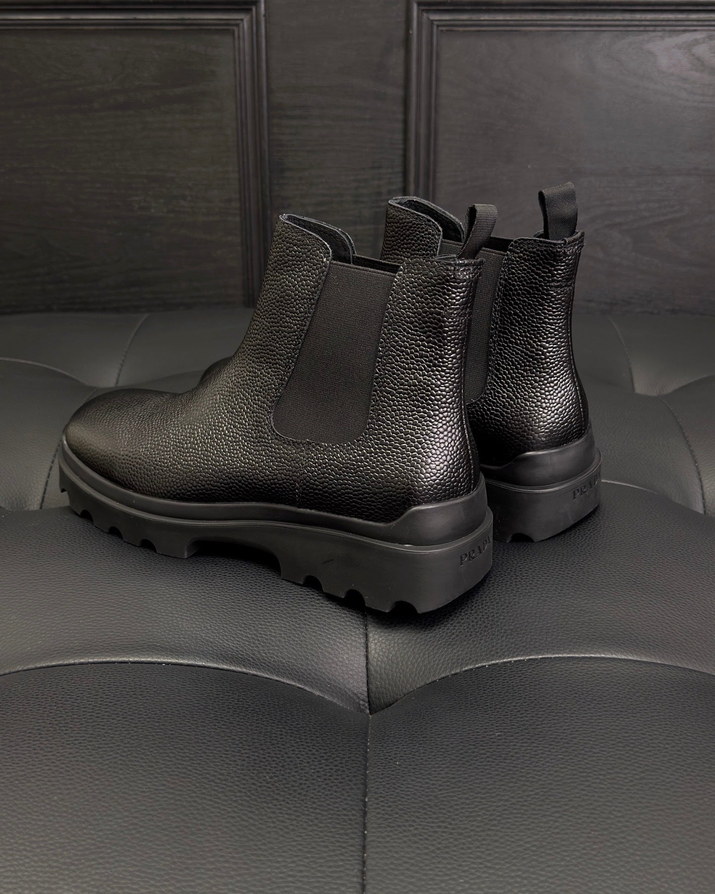 Prada Chelsea Leather Ankle Boots "Black"