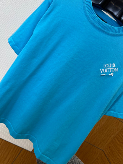 Louis Vuitton Pin-Embroidered Logo Short-Sleeve Knit T-shirt "Light Blue"