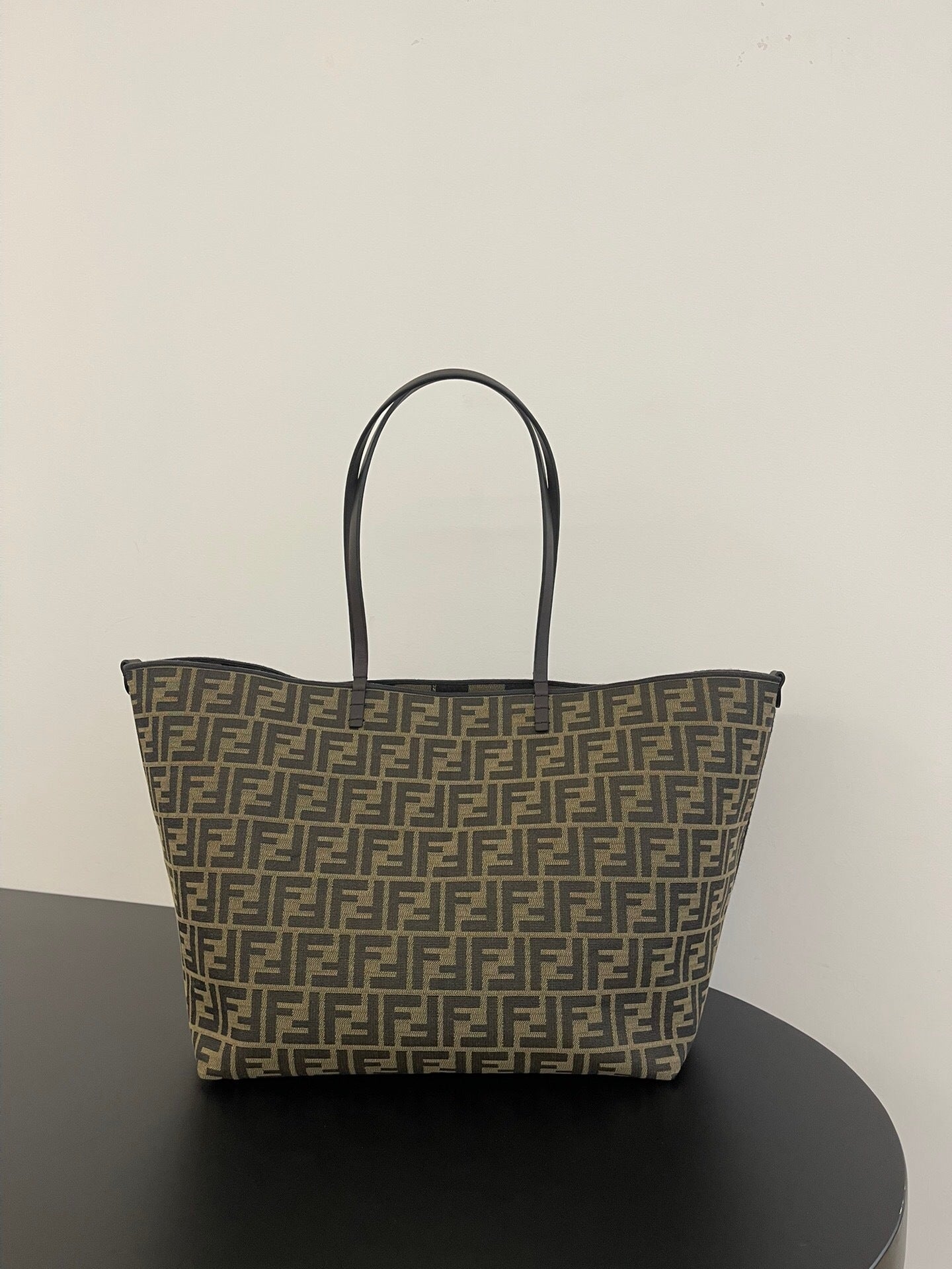 Fendi Roll Large FF Jacquard and Striped Pequin Fabric Shopper