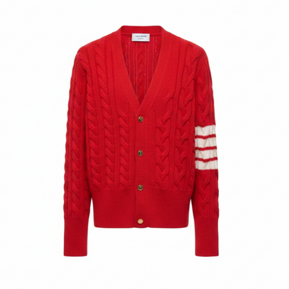 Thom Browne Cable-knit Wool Cardigan "Red"