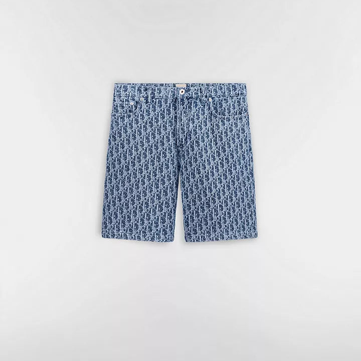 Dior Oblique Shorts "Blue Spongy Cotton-Blend Twill"