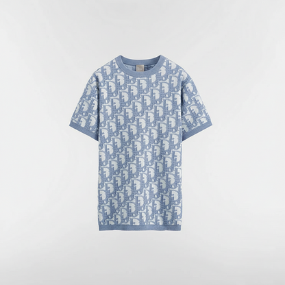 Dior Oblique T-Shirt "Blue Cotton-Wool-Silk Jacquard"