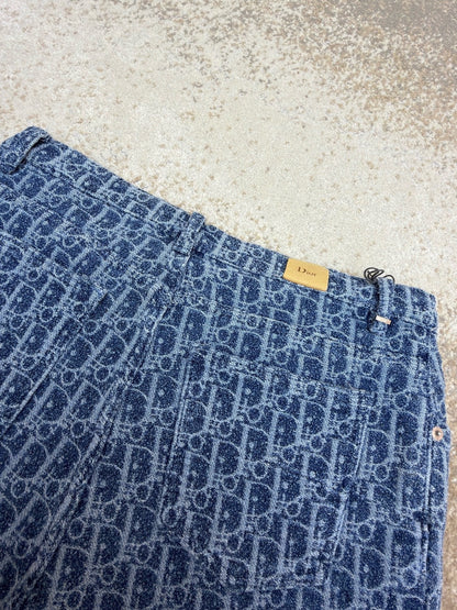 Dior Oblique Shorts "Blue Spongy Cotton-Blend Twill"
