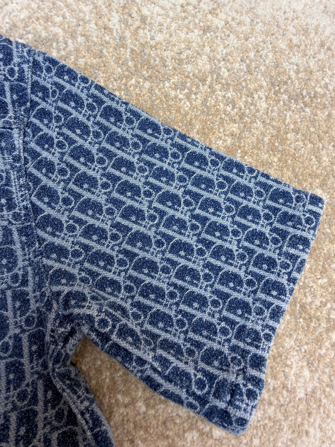 Dior Oblique Short-Sleeved Shirt "Blue Spongy Cotton-Blend Twill"