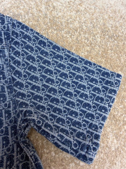 Dior Oblique Short-Sleeved Shirt "Blue Spongy Cotton-Blend Twill"