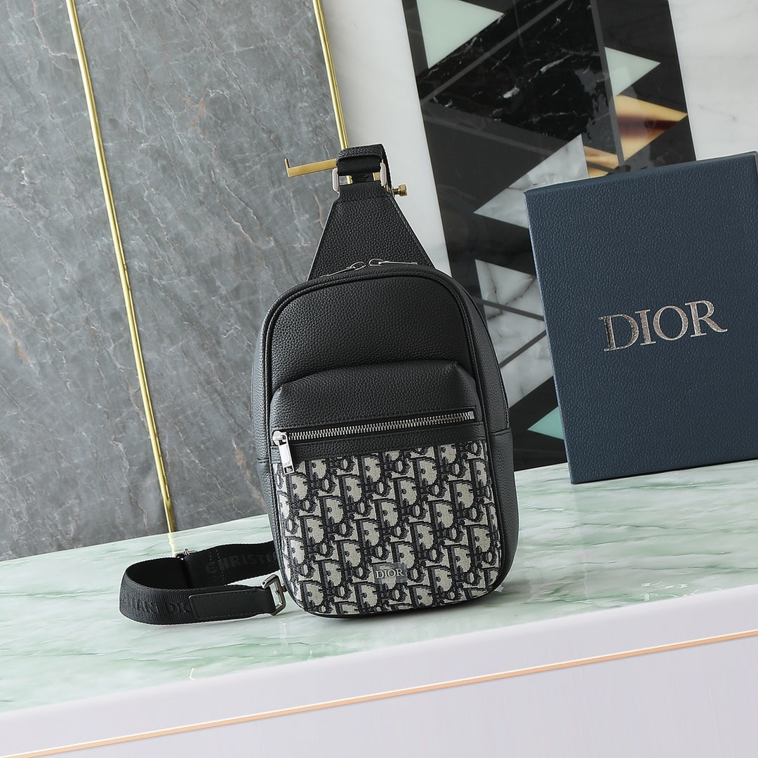 Dior Rider Sling Bag "Beige and Black Dior Oblique Jacquard with Black Grained Calfskin"