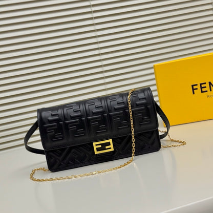 Fendi Tube Wallet On Chain "Black Nappa Leather Wallet with FF Motif"